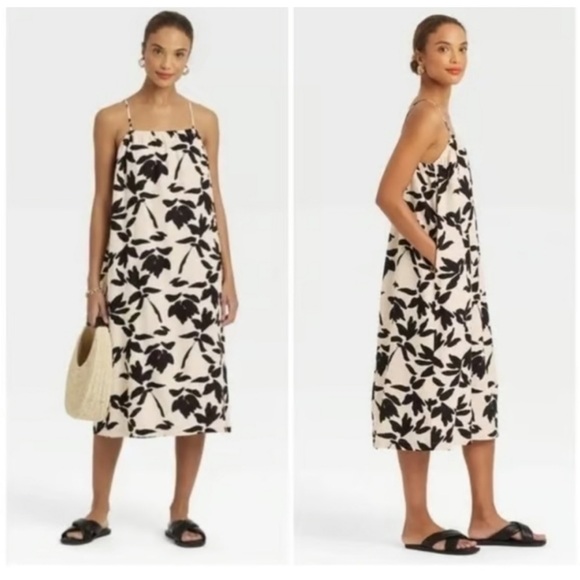 A New Day Black and Cream Easy Linen Tank Dress - Picture 1 of 5